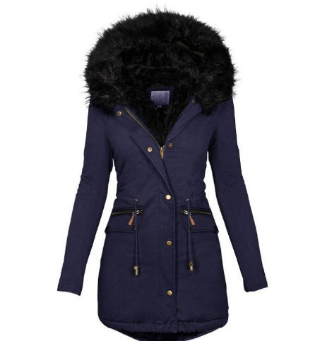 Women Slim-Fit Thermal Parka with voluminous faux fur hood and drawstring Mune Fashion