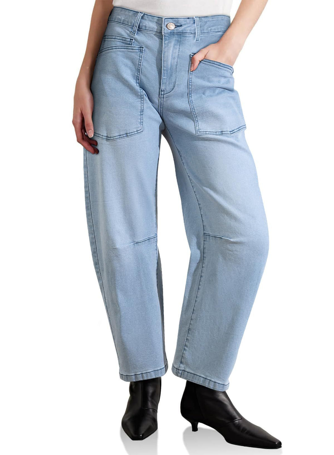 Women's casual canvas pants with high waistband, wide leg and patch pockets Mune Fashion