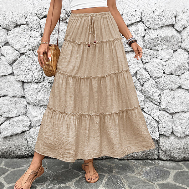 Women's tiered maxi skirt with elastic cord waistband and ruffle tiers Mune Fashion