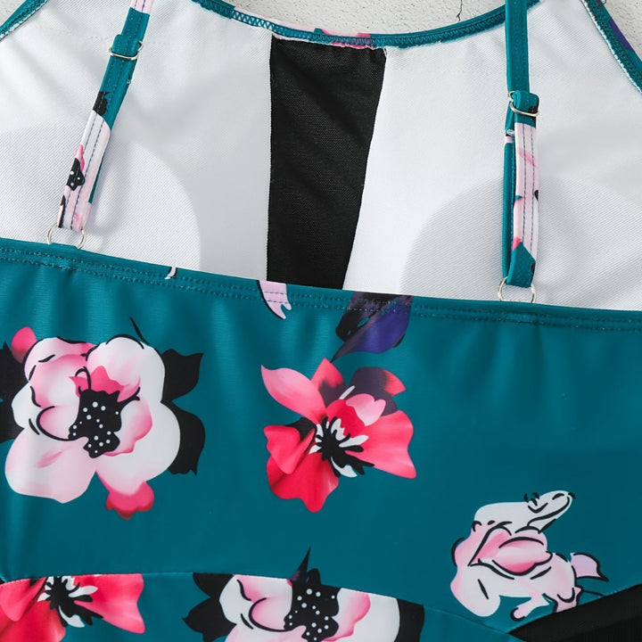 Women One-Piece Swimsuit with Fashionable Floral Design and Stylish Black Mune Fashion