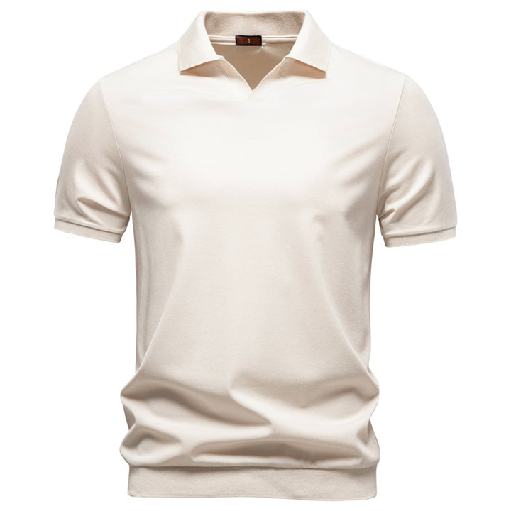 Men's fine-knit short-sleeve polo shirt with open V-neck and elastic hem Mune Fashion