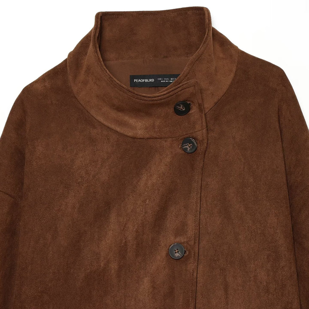 Women's Boxy Short Jacket in Suede Look with High Stand-up Collar Mune Fashion