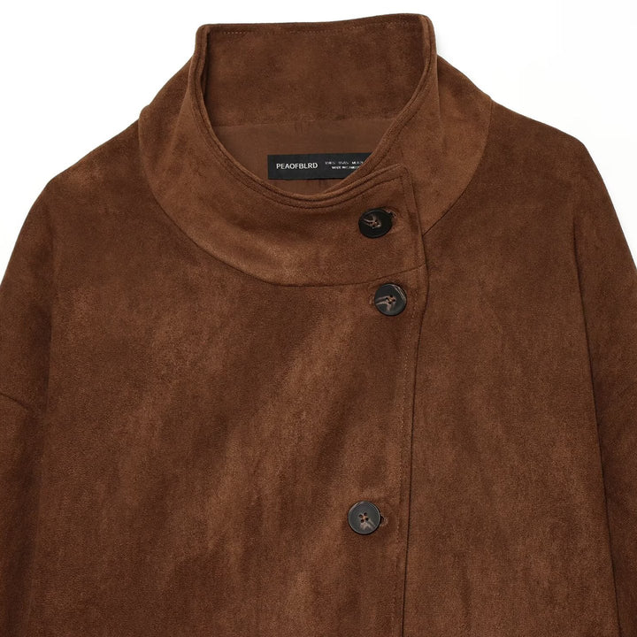 Women's Boxy Short Jacket in Suede Look with High Stand-up Collar Mune Fashion
