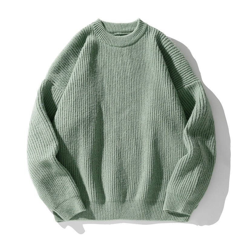 Unisex chunky knit round neck pullover with drop shoulder and distinctive ribbed texture Mune Fashion