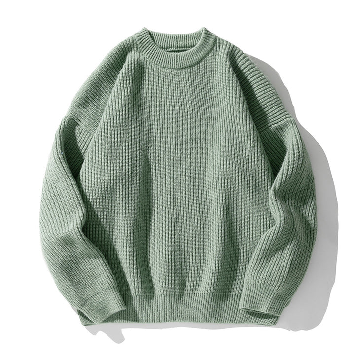 Unisex chunky knit round neck pullover with drop shoulder and distinctive ribbed texture Mune Fashion