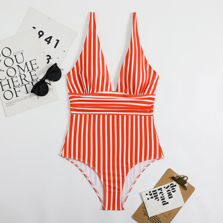Women's One-Piece Swimsuit with Deep V-Neck and High-Cut Design Mune Fashion