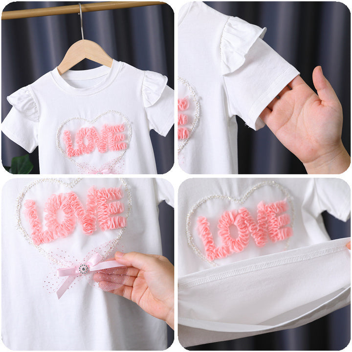 Girl's T-shirt with ruffle details and heart applique Mune Fashion