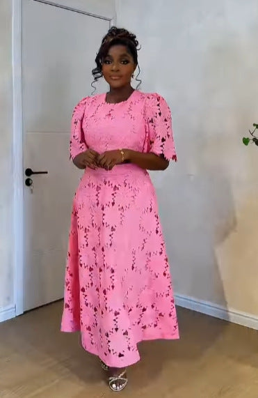 Ladies two-piece guipure lace set with cropped blouse and flared midi skirt Mune Fashion