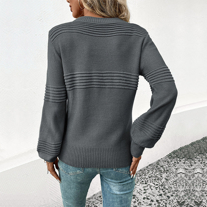 Women's fine knit sweater with horizontal ribbed yoke and ribbed cuffs Mune Fashion
