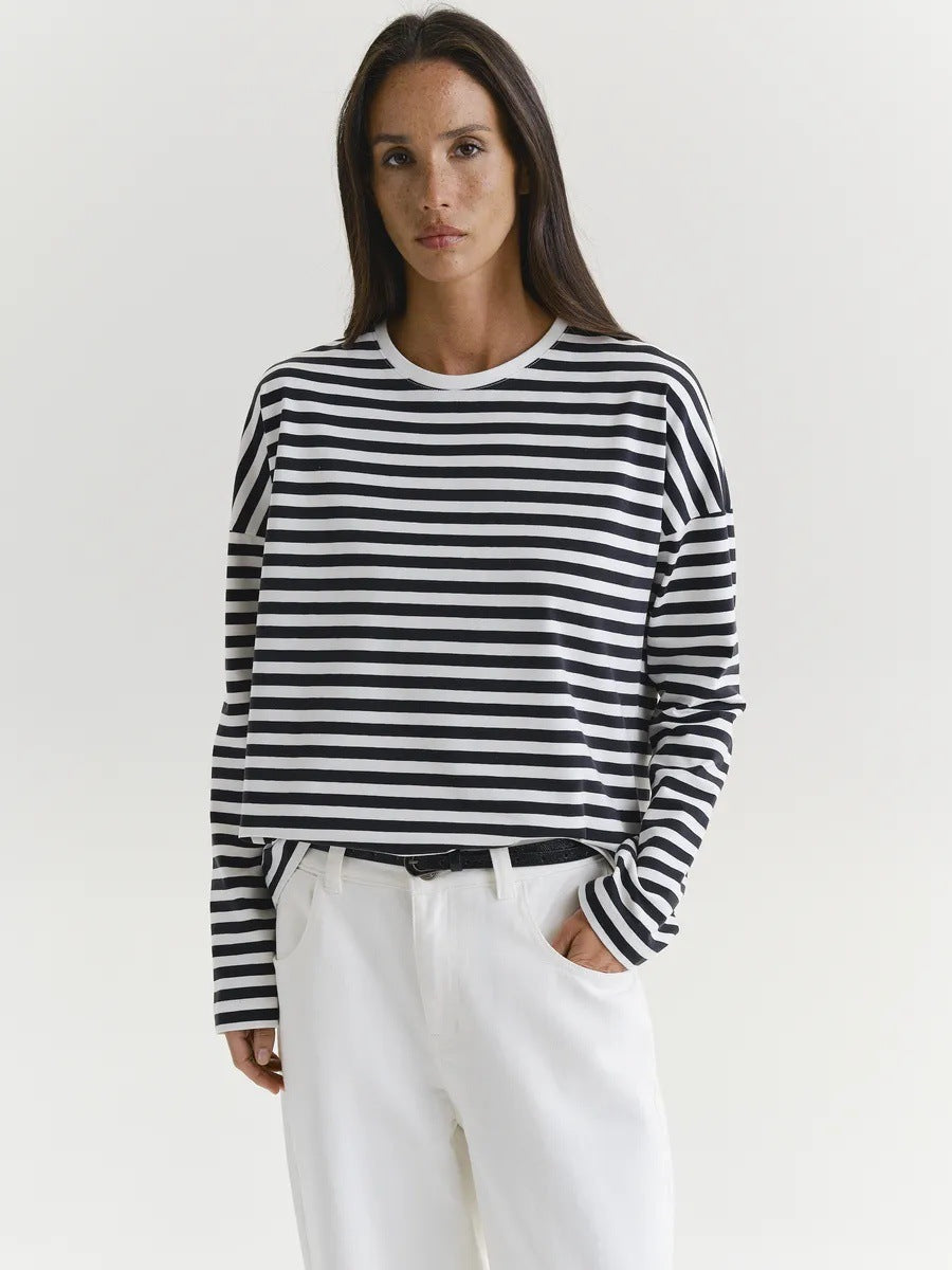 Women Casual Striped Long Sleeve Shirt Mune Fashion