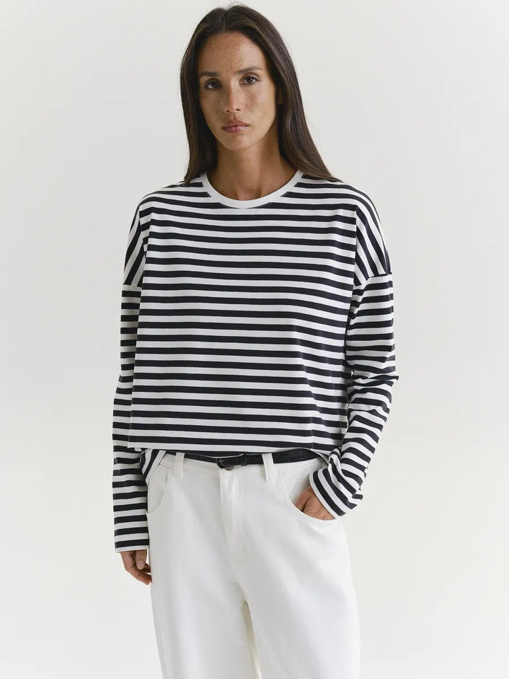 Women Casual Striped Long Sleeve Shirt Mune Fashion