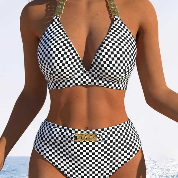 Women's Triangle Bikini with Adjustable Ties and Trendy Wave Pattern Mune Fashion