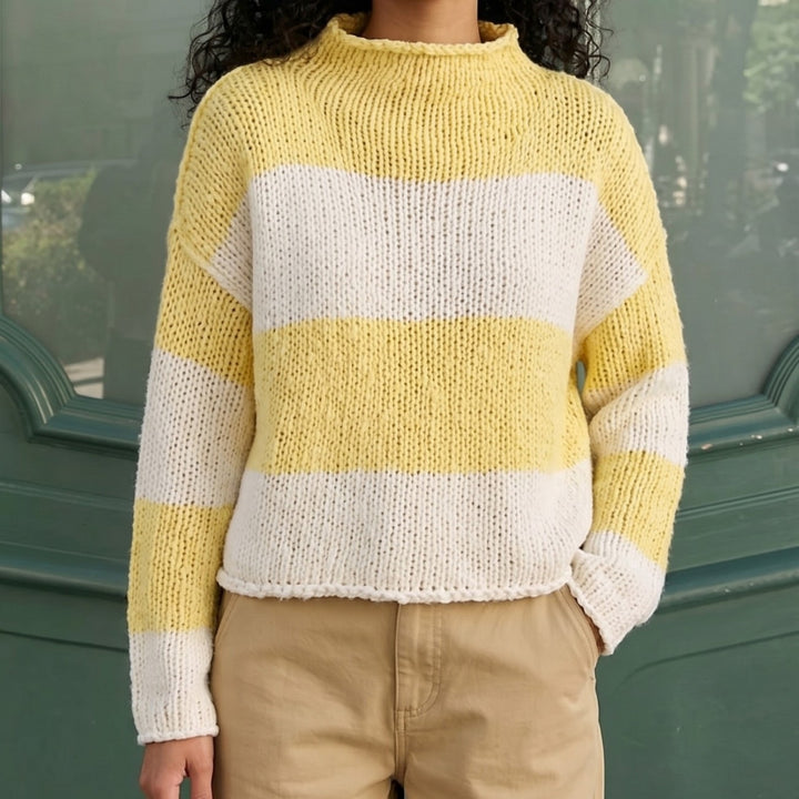 Women's Chunky Knit Cropped Sweater with Stand-Up Collar and Dropped Sleeves Mune Fashion