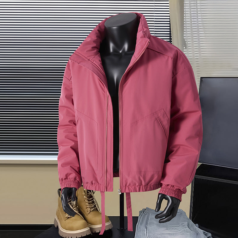 Men's thermal insulated short bomber jacket with stand-up collar and drawstring waistband Mune Fashion