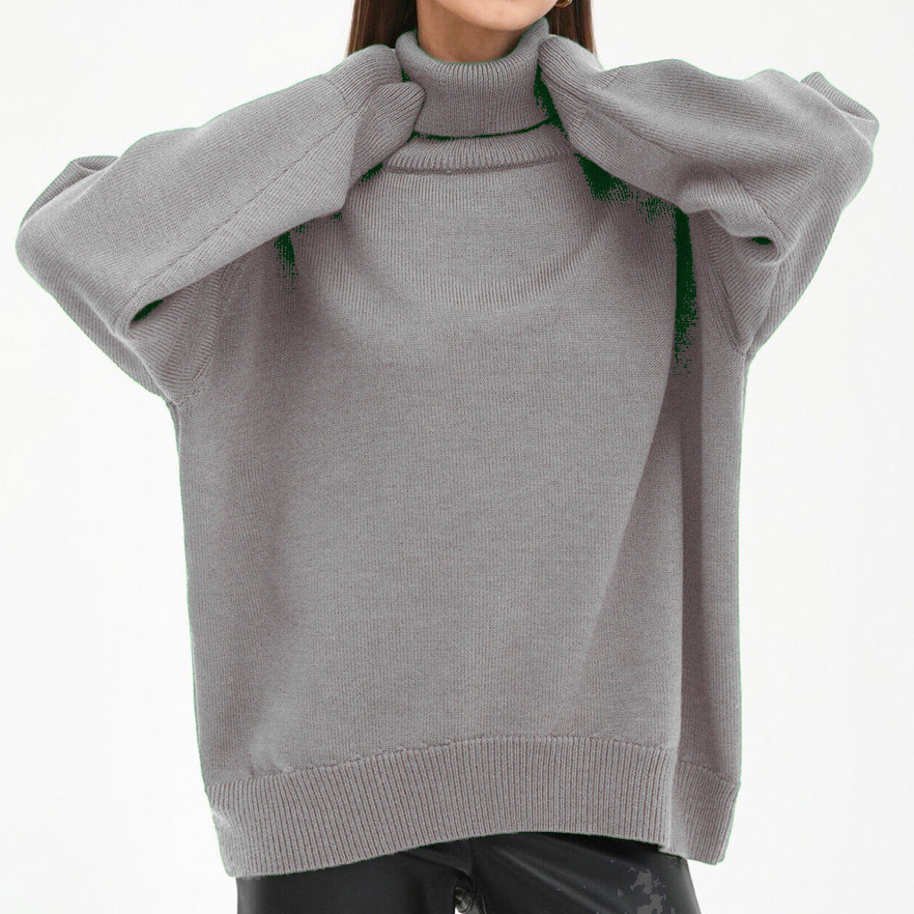 Women's Oversized Turtleneck Sweater with Ribbed Texture Mune