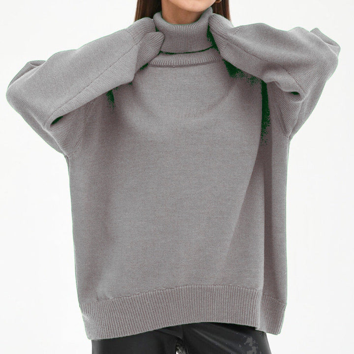 Women's Oversized Turtleneck Sweater with Ribbed Texture Mune