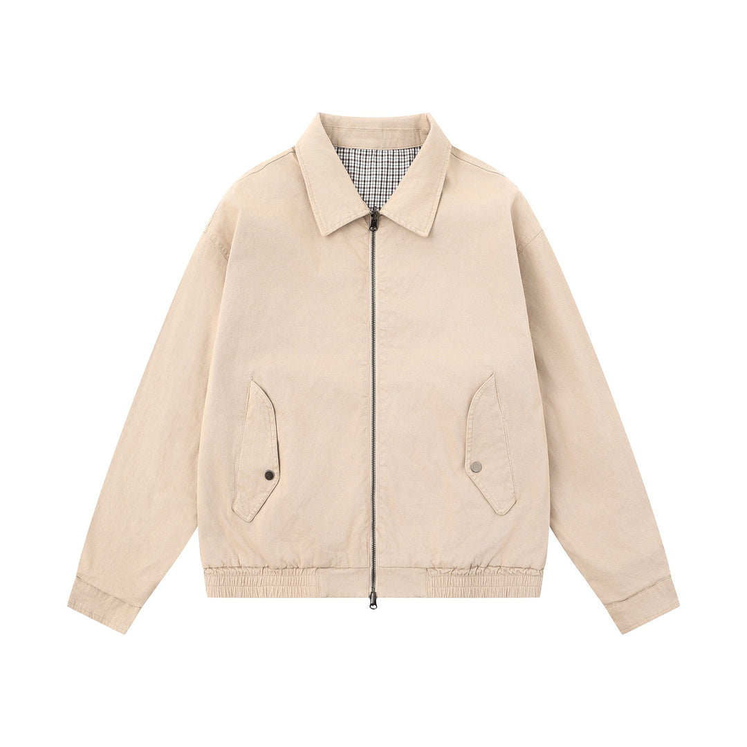 Men's Boxy Canvas Blouson Jacket with Zipper, Flap Pockets and Elastic Hem Mune Fashion