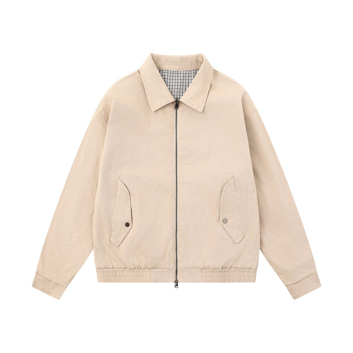 Men's Boxy Canvas Blouson Jacket with Zipper, Flap Pockets and Elastic Hem Mune Fashion