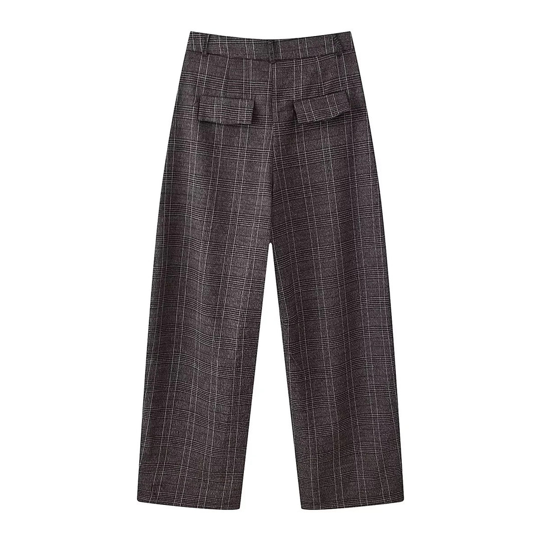 Women's high-waisted Glencheck wide pants with crease and straight leg Mune Fashion