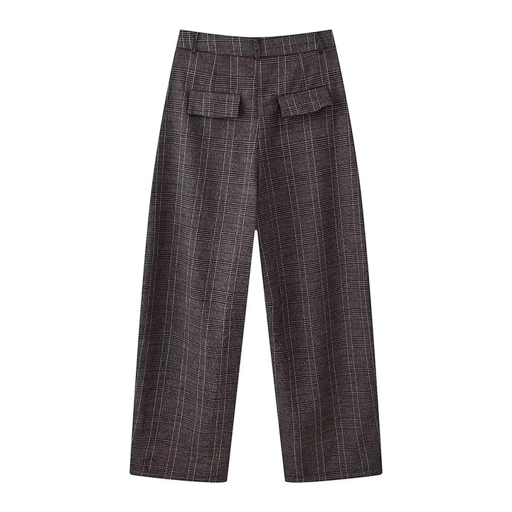 Women's high-waisted Glencheck wide pants with crease and straight leg Mune Fashion