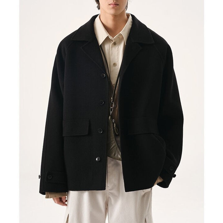 Men's short jacket made of wool blend in oversized cut with lapel collar Mune Fashion