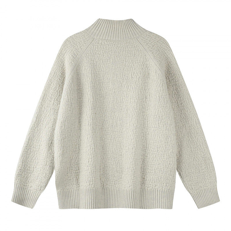 Unisex Structured Half-Zip Knit Sweater with Henley Button Placket and Raglan Sleeves Mune Fashion