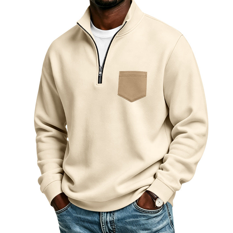 Men's Troyer Sweatshirt with Half Zipper and Contrasting Chest Pocket Mune Fashion