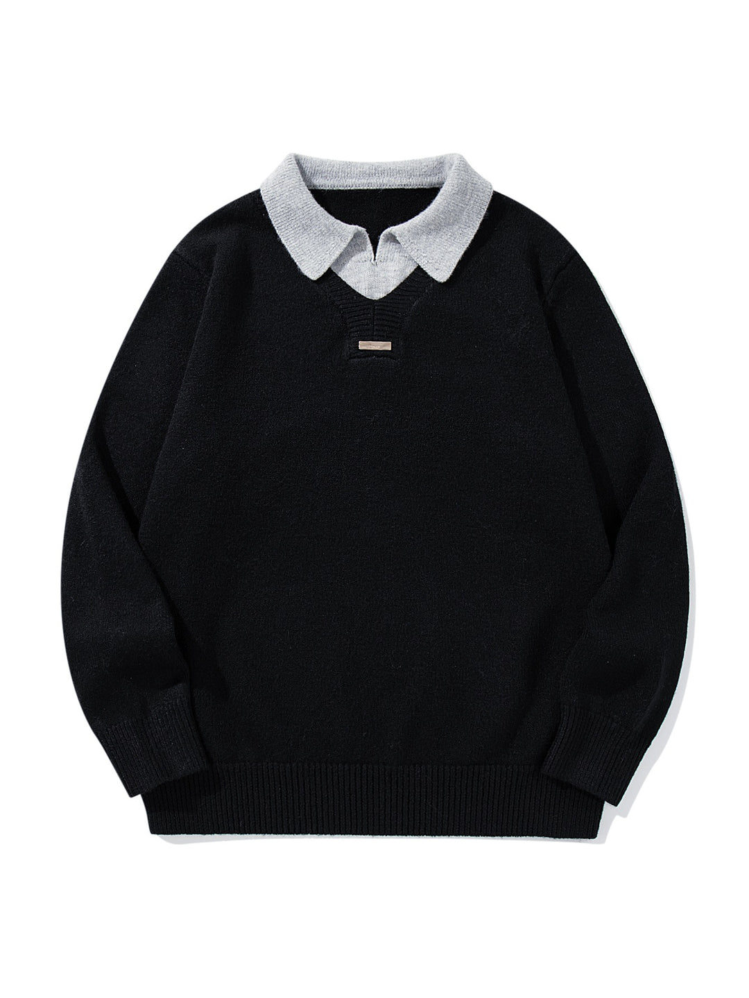 Men's Boxy Knit Sweater with Polo Collar and V-Inset Mune Fashion