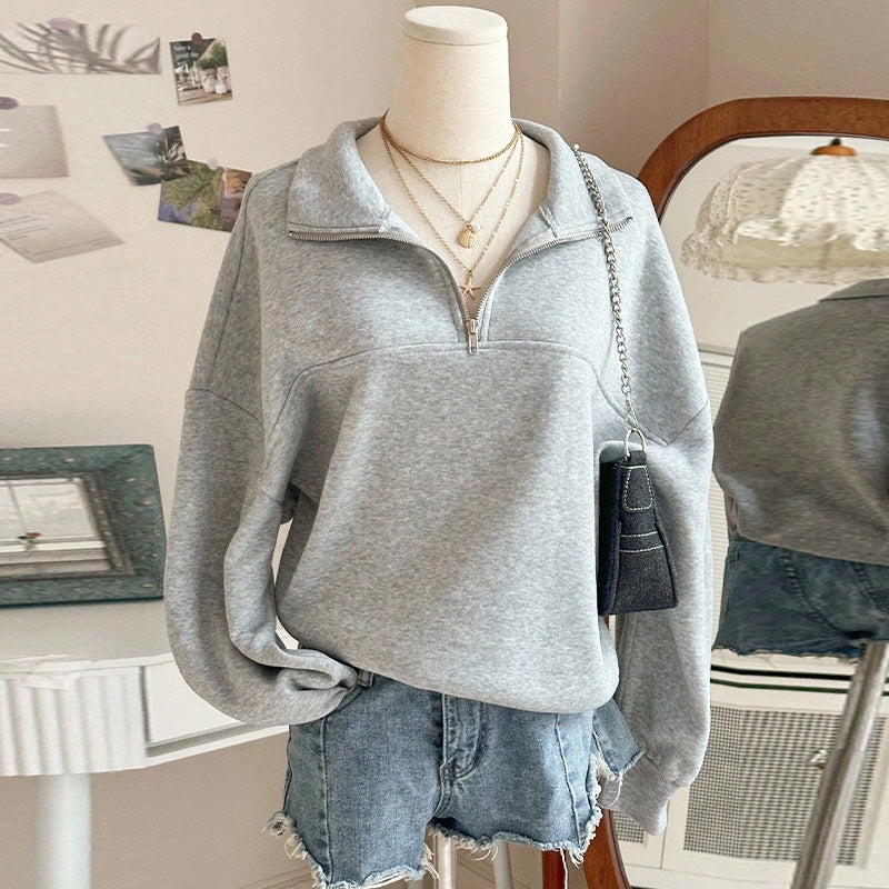 Women's oversized sweatshirt with half zipper, high collar and balloon sleeves Mune Fashion
