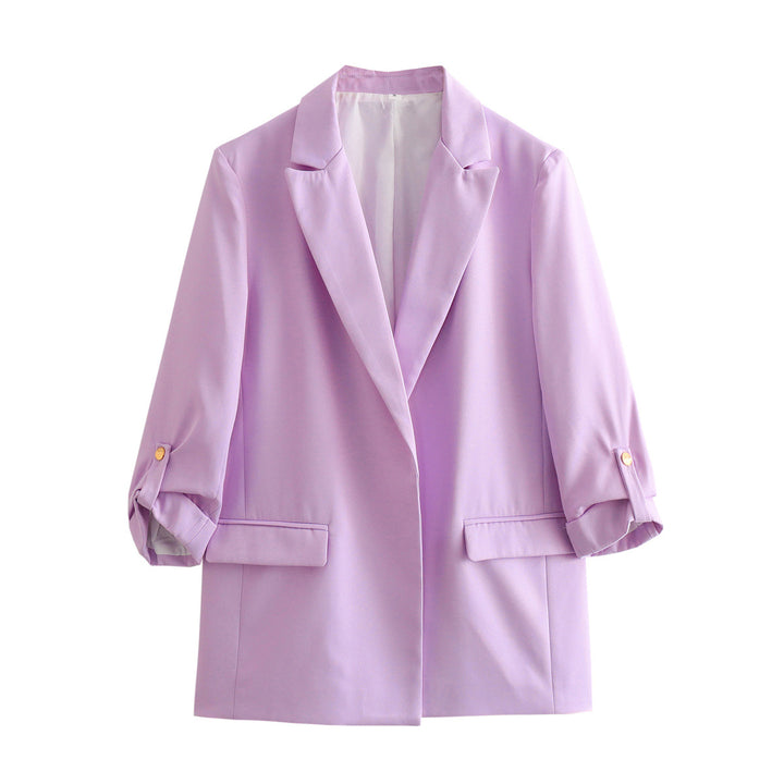 Women's unstructured long blazer with boxy cut, roll-up sleeves and piped flaps Mune Fashion