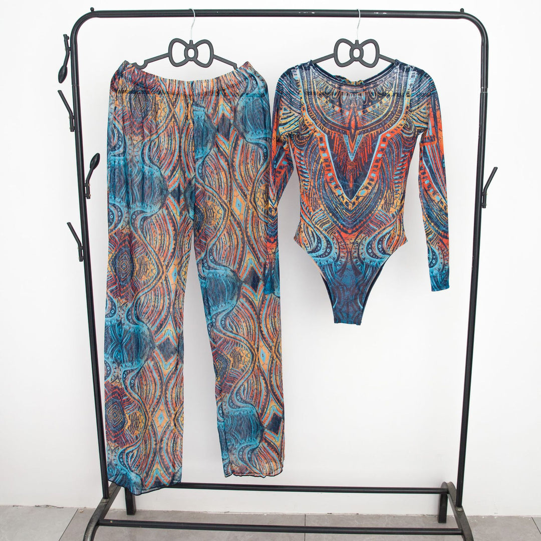 Ladies fashionable bathing outfit with long-sleeved top and casual pants Mune Fashion