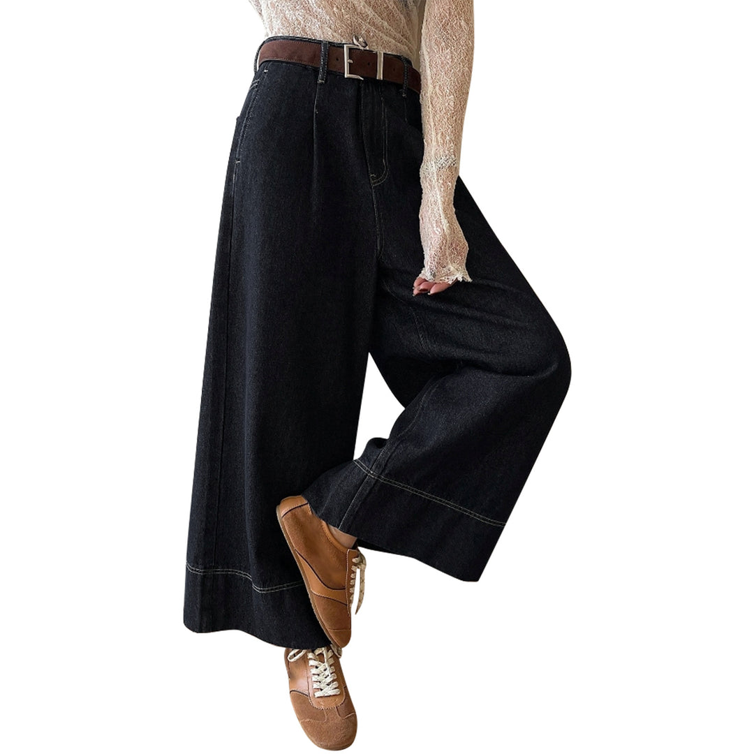 Women's High-Waist Culotte Jeans made of heavy Wide-Leg Denim with decorative front seam Mune Fashion