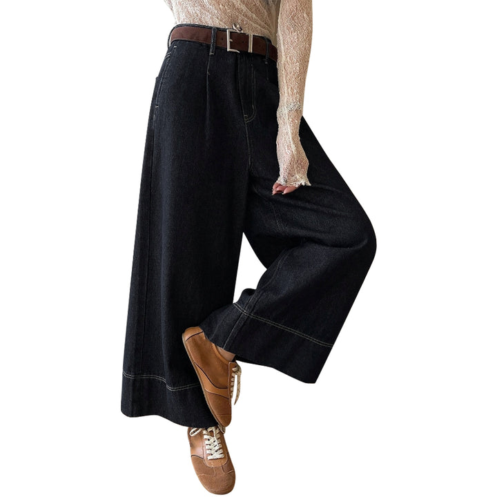 Women's High-Waist Culotte Jeans made of heavy Wide-Leg Denim with decorative front seam Mune Fashion