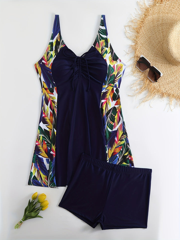 Women's Sporty Swimsuit Set with Floral Side Insert Mune Fashion