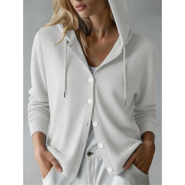 Women's hooded cardigan with waffle texture and button placket Mune Fashion