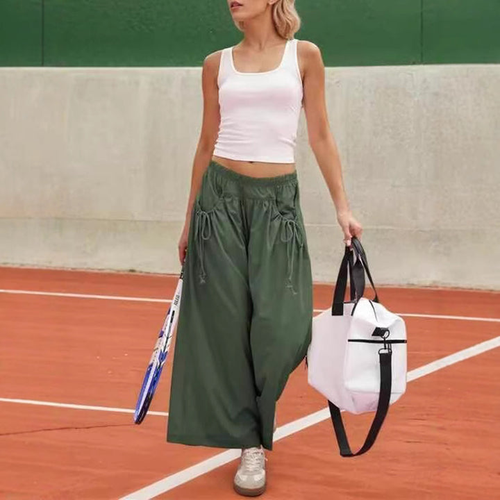 Women's Wide Culotte Pants with Drawstring and Generous Pockets Mune Fashion
