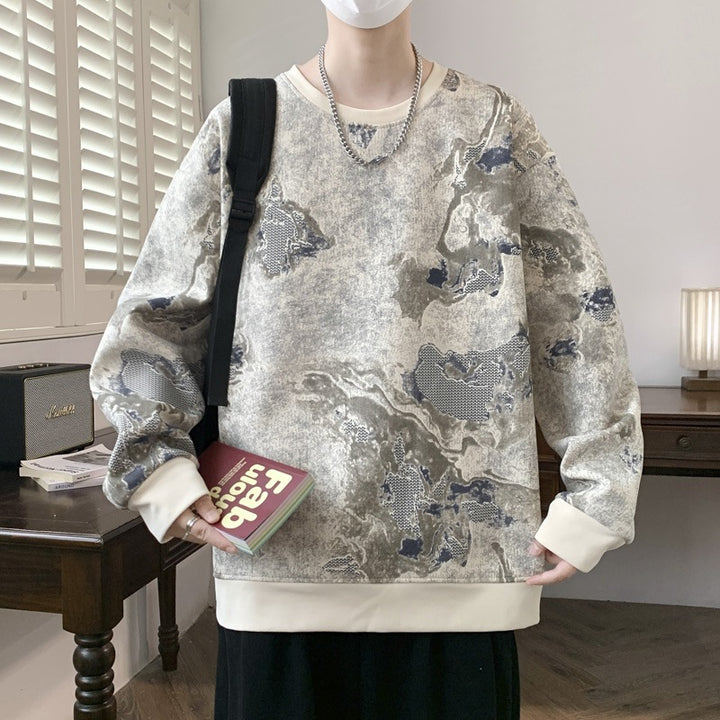 Men's Oversize Sweatshirt with Abstract Marble Print and Heavy Cotton Blend Mune Fashion