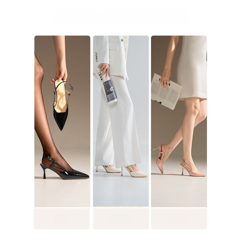 Women Minimalistic Pointed Toe Slingback Pumps with Fine Ankle Strap and Padded Comfort Footbed Mune Fashion