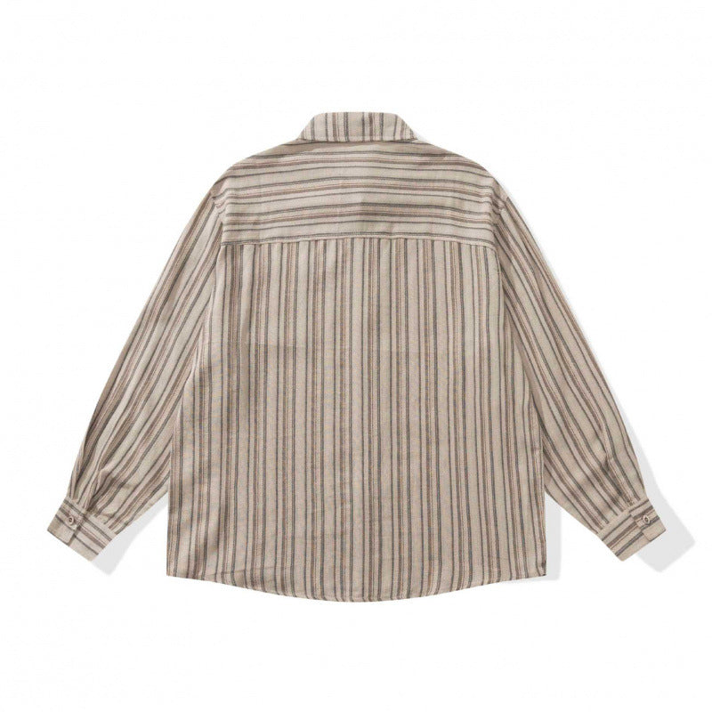 Unisex Oversize-Longsleeve Shirt with Vertical Striped Pattern and Chest Pocket Mune Fashion