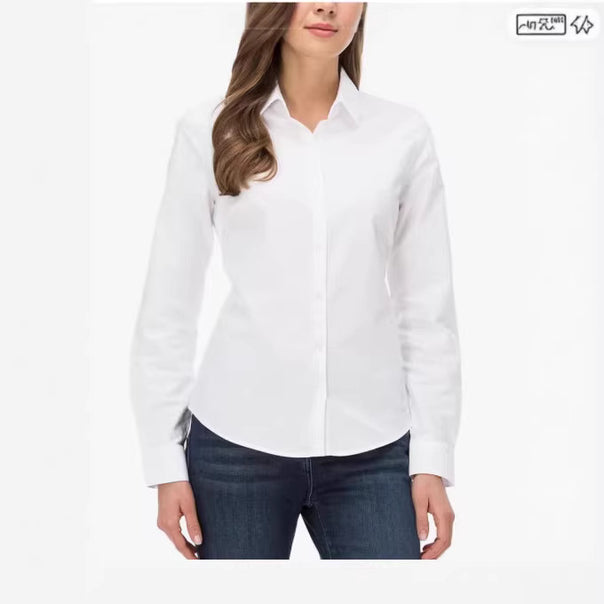 Ladies Tailored Cotton Poplin Blouse with Kent Collar and Concealed Button Placket Mune Fashion