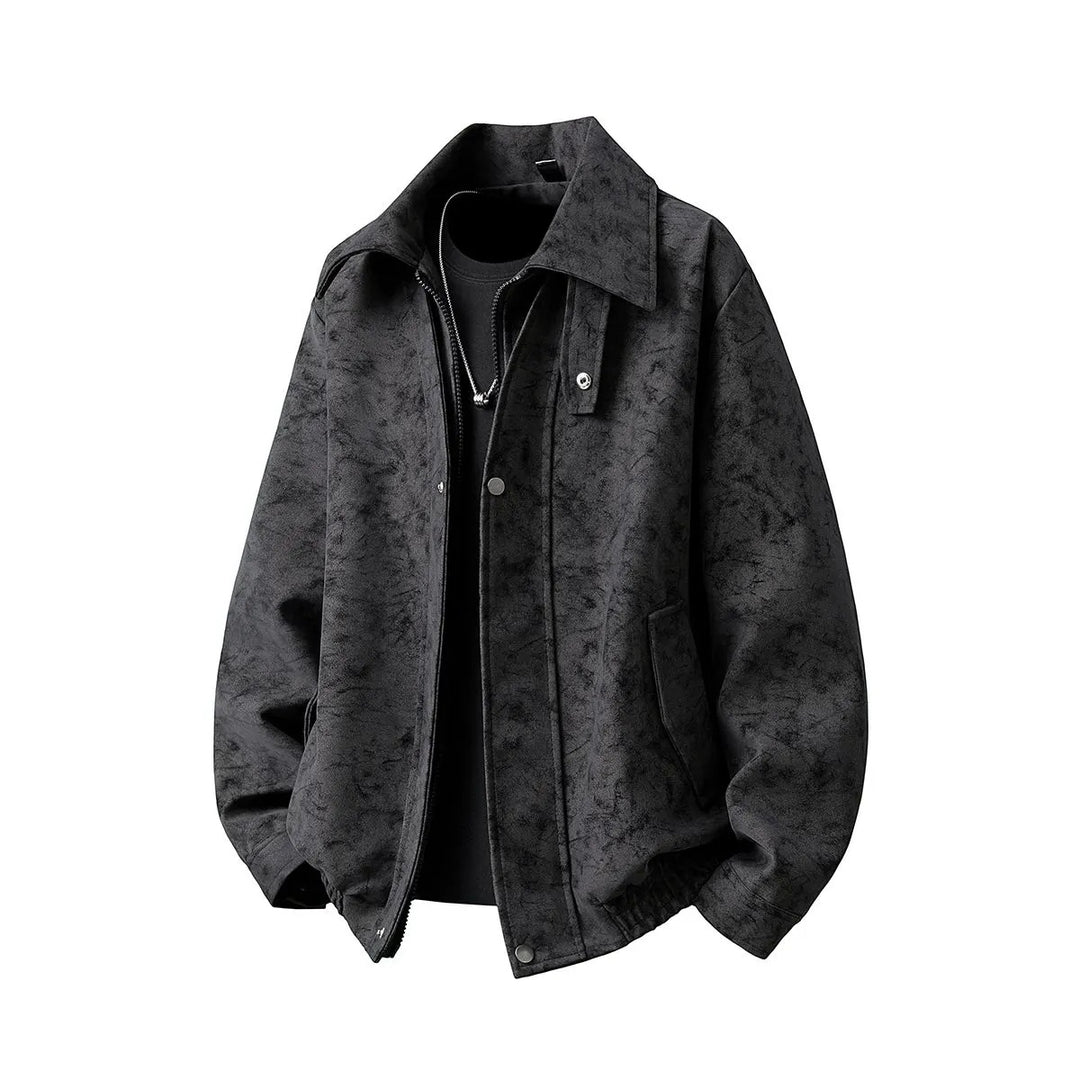 Men's Boxy Transitional Jacket with Suede Look, Concealed Zipper & Variable Collar Mune Fashion