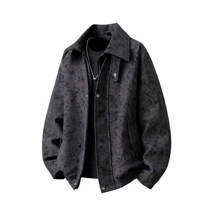 Men's Boxy Transitional Jacket with Suede Look, Concealed Zipper & Variable Collar Mune Fashion