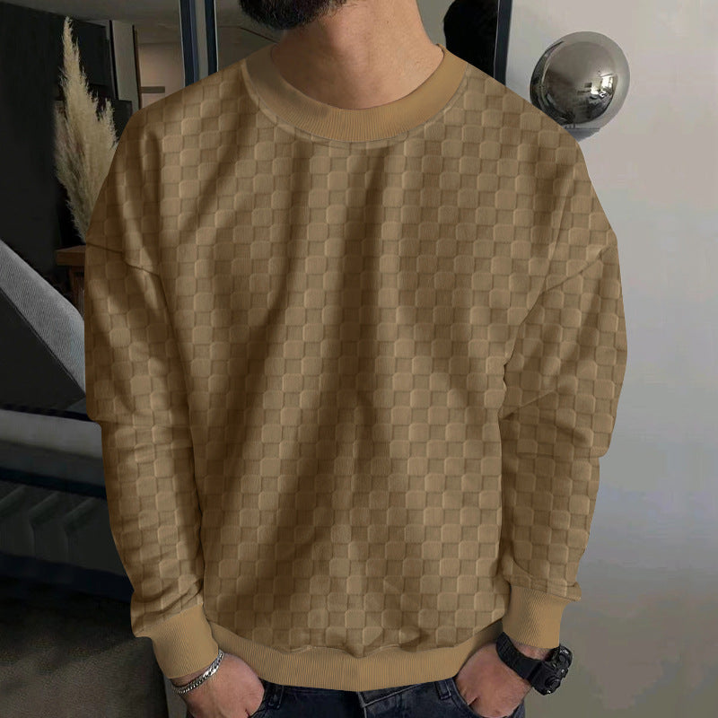 Men's Structured Cotton Sweatshirt with Checked Pattern and Round Neck Mune Fashion