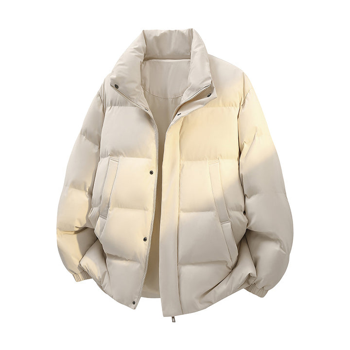 Men's Short Cut Oversized Puffer with Stand-Up Collar, Snap Placket and Concealed Zipper Mune Fashion