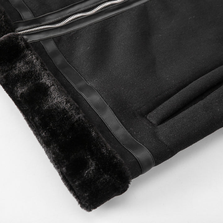 Men's flight jacket with lamb fur lining and faux leather appliqués Mune Fashion