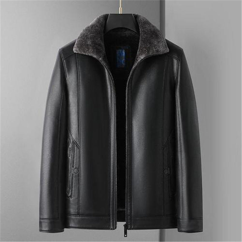 Men's Sheepskin Lined Genuine Leather Jacket with Thermal Lining and Stand-Up Collar Mune Fashion