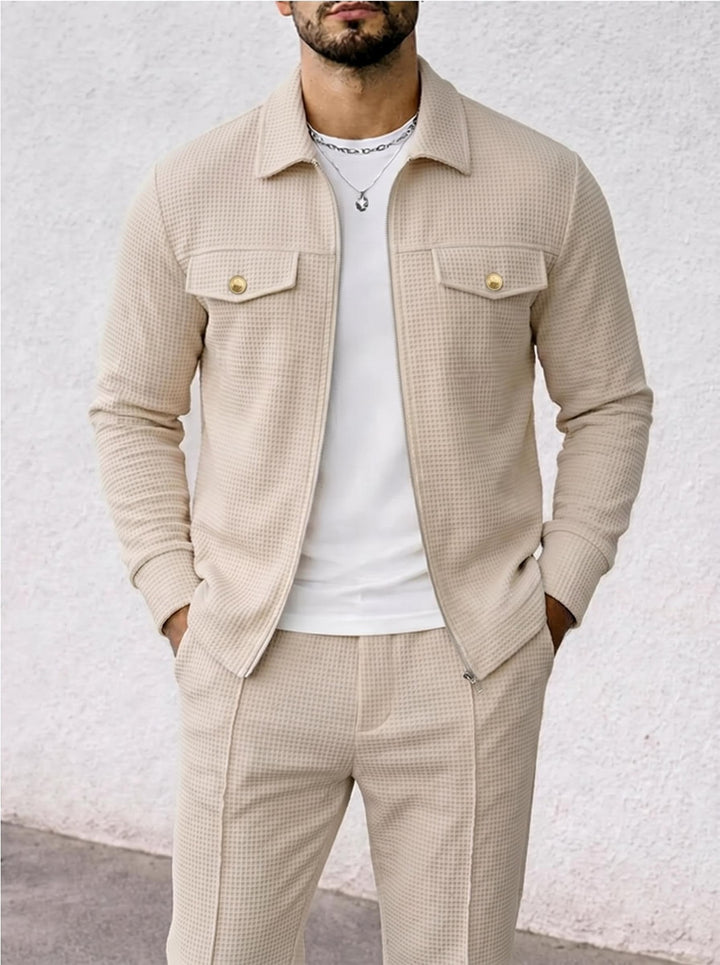 Men's structured overshirt jacket with waffle texture, flap pockets and concealed zipper Mune Fashion