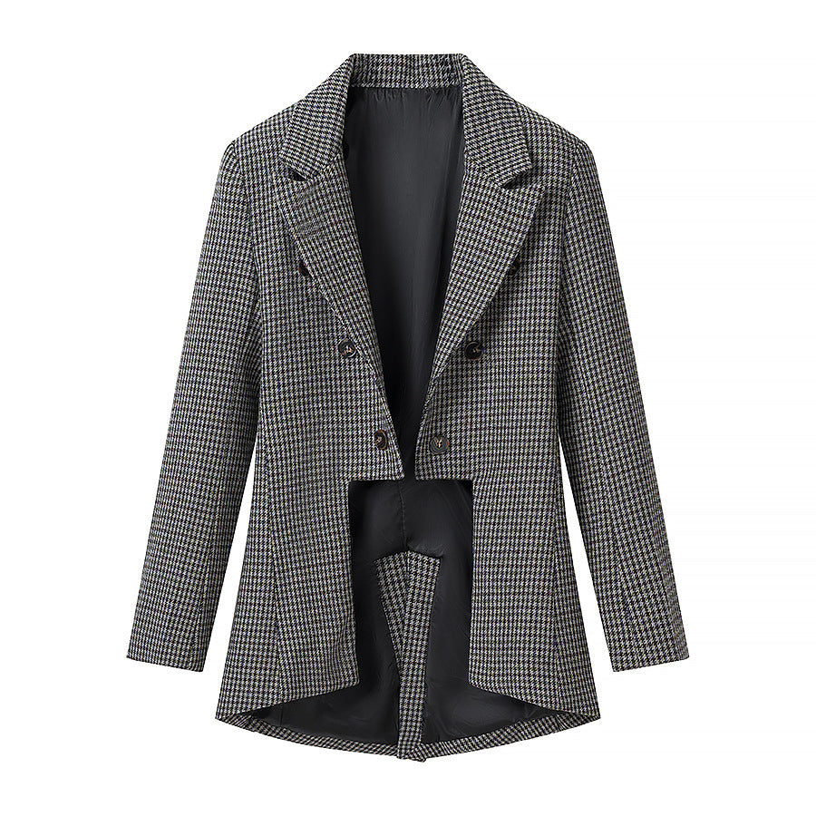 Ladies Short-Cut Houndstooth Blazer with Tailcoat Look Mune Fashion