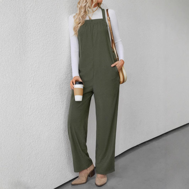 Women's corduroy overalls with wide leg, bib and side button placket Mune Fashion