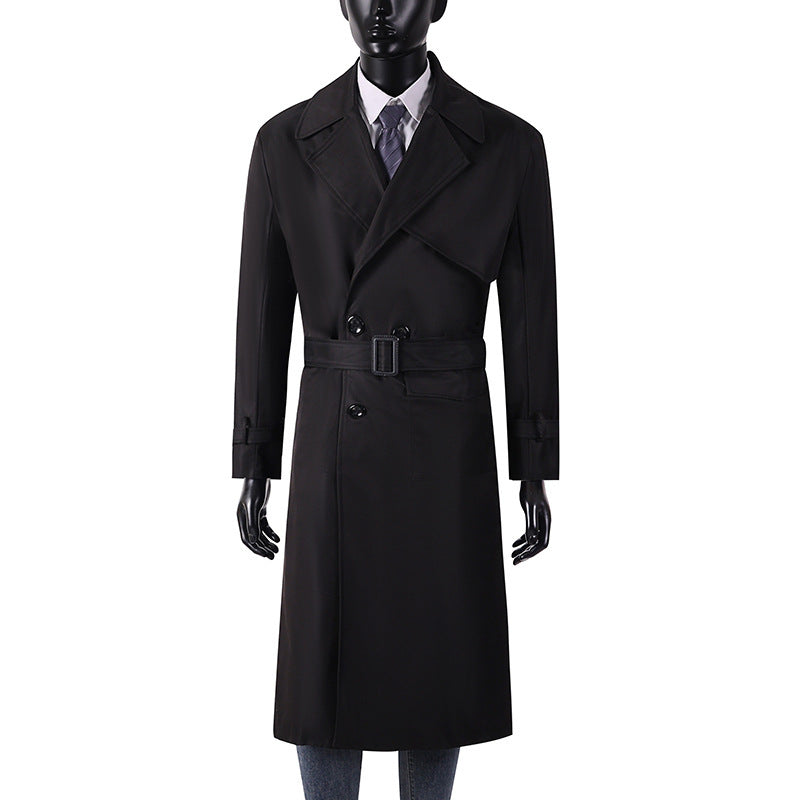 Men's long coat in trench coat style with storm flap, asymmetrical pockets and classic lapel Mune Fashion